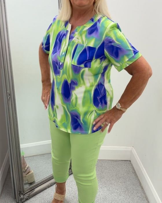 Blouse Henley Hals Ombre Print Korte Mouw Zak