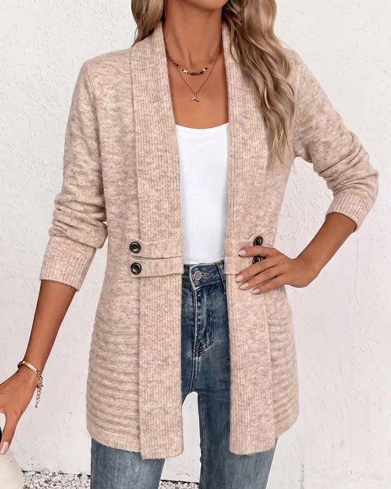 Cardigan Effen Kleur Knoop Versierd