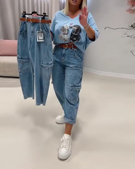 Jeans Hoge Taille Cargo Stijl