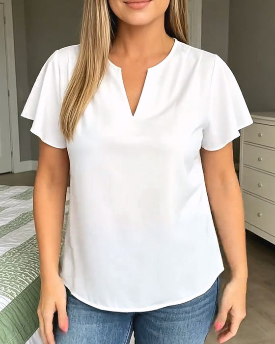 Blouse Lotusblad V-Hals Effen Kleur