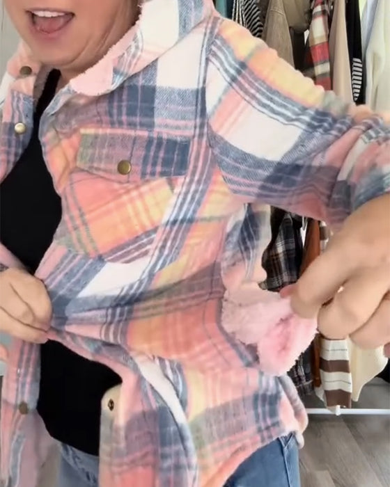 Geruite Wollen Jas Met Capuchon