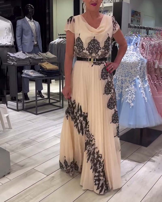 Vintage geplooide elegante jurk met print