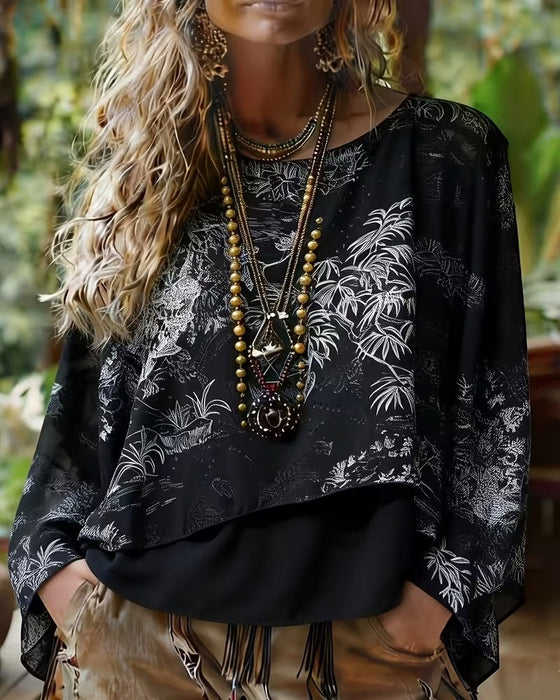Blouse Botanische Print Vleermuismouwen