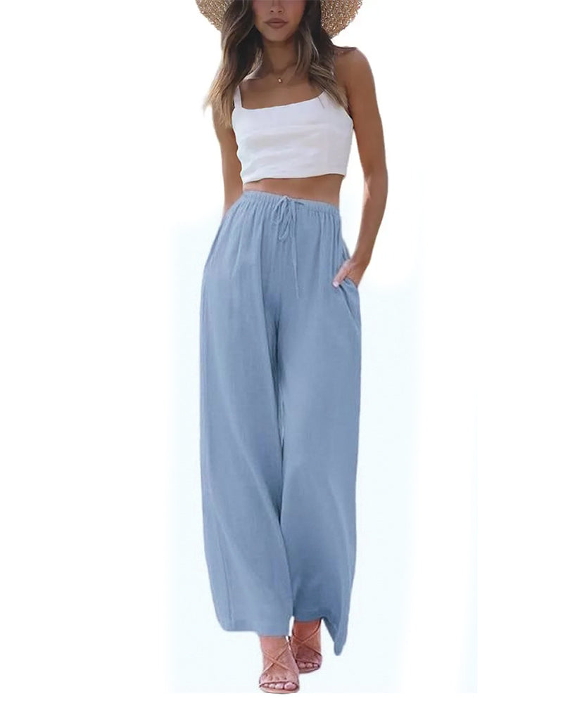 Broek Loose Fit Casual Trekkoord Wijd Pijp