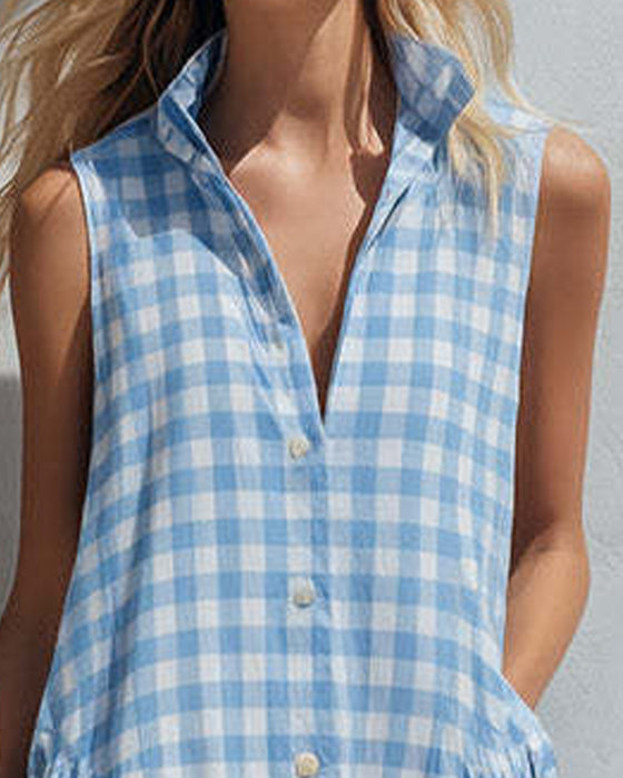 Jurk Reverse Blauw En Wit Geruit Mouwloos