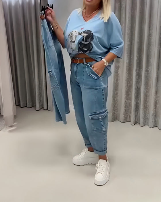 Jeans Hoge Taille Cargo Stijl
