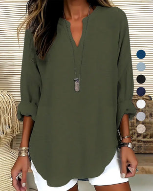 Blouse V-Hals Onregelmatig Effen Langmouw