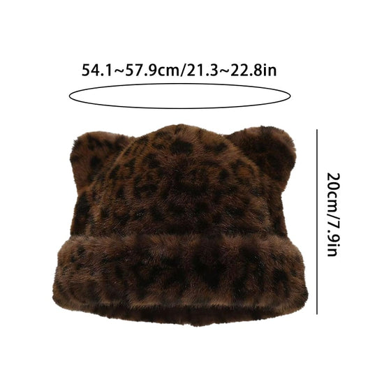 Hoed Luipaardprint Pluche Kattenoor