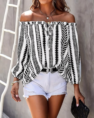 Blouse Elegant Verfijnd Geometrisch Off Schouder