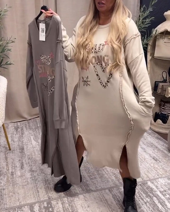 Losse jurk met lange mouwen en print