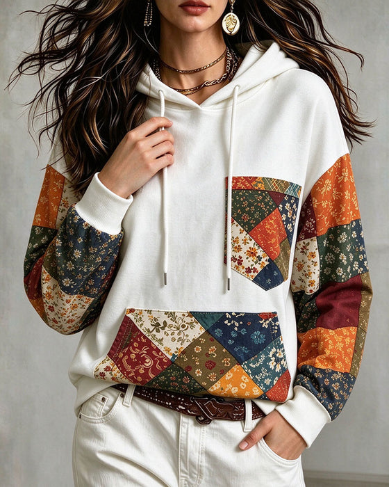 Hoodie Patchwork Print Met Capuchon
