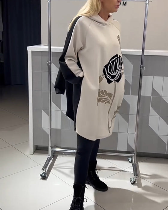 Jurk Met Capuchon Color-Block Bloemenprint