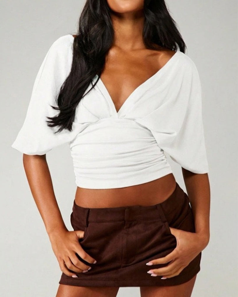 Top V-Hals Vleermuis Mouw Taille Stropdas