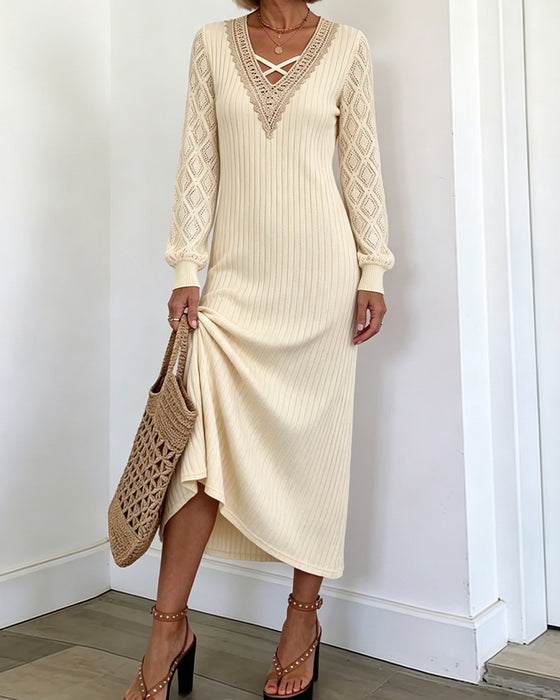 Jurk Kant V-Hals Effen Kleur