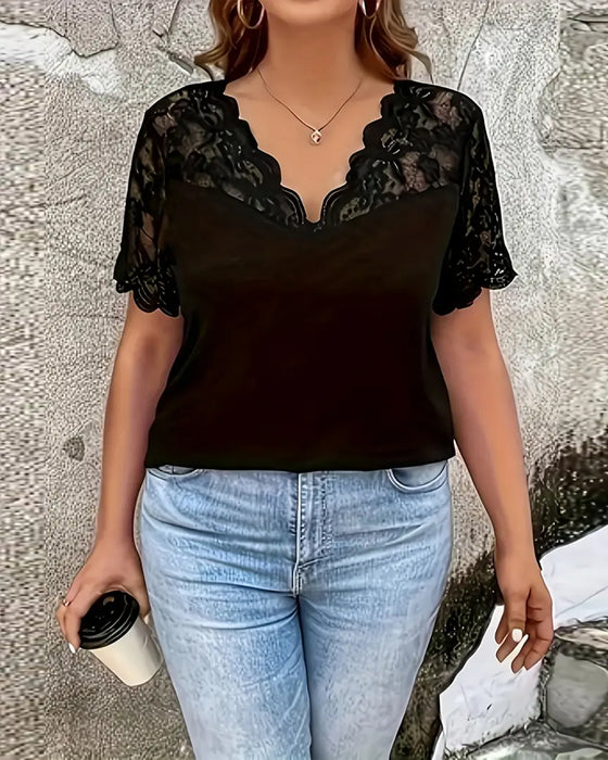 Blouse Korte Mouw Kanteninzet