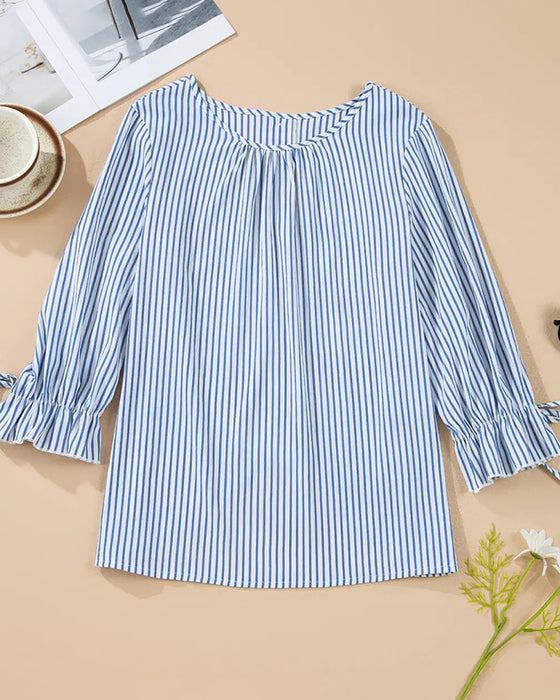 Blouse Gestreept Rondhals Ballon Mouw