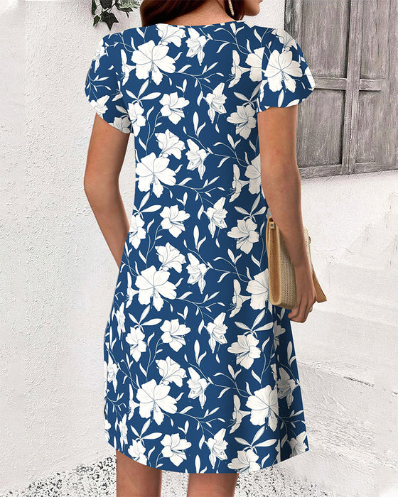 Jurk Korte Mouw Knopen Print