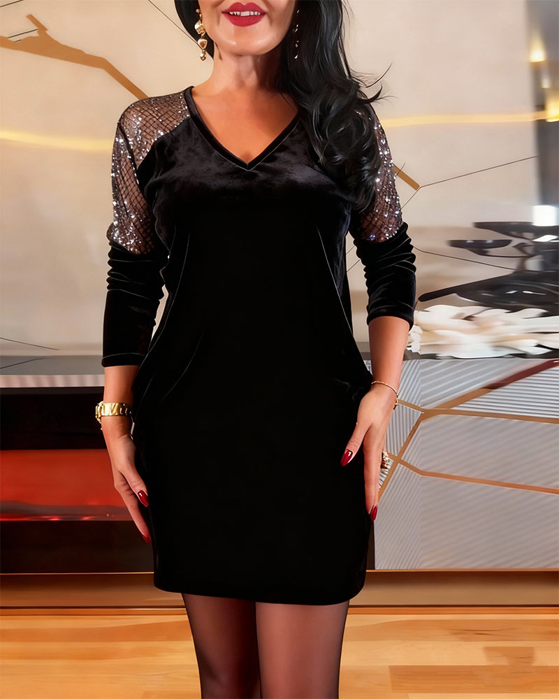 Jurk modieuze fluwelen patchwork lange mouwen