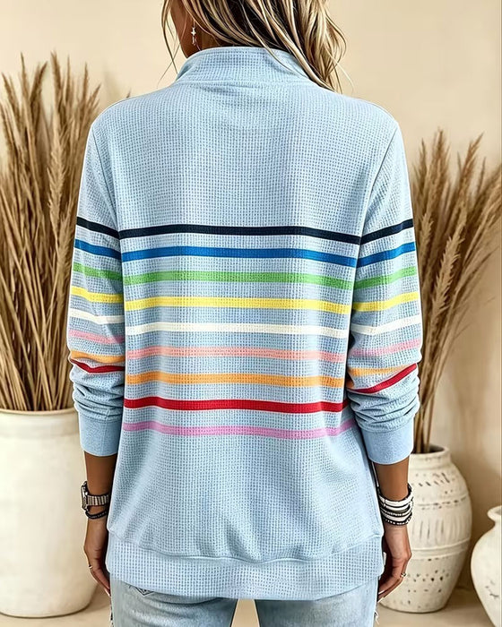 Sweatshirt Staande Kraag Rits Gestreept