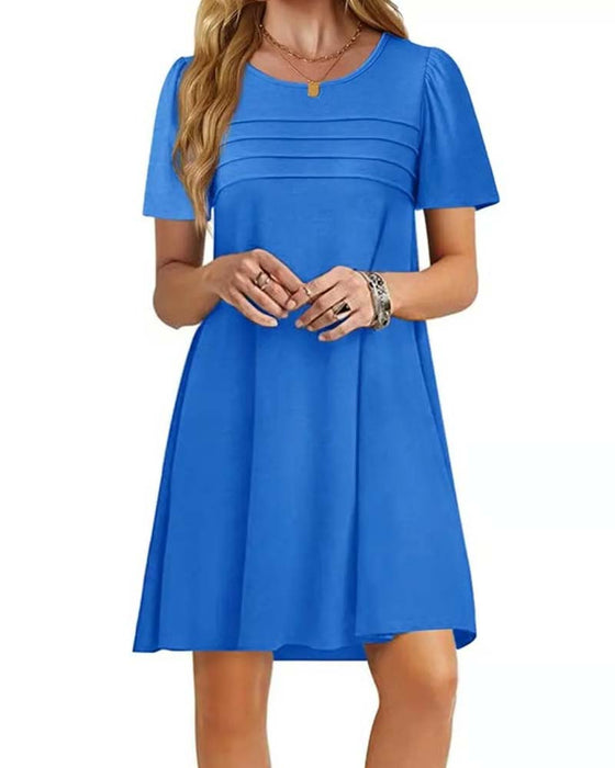 Jurk Ruffle Korte Mouw Ronde Hals