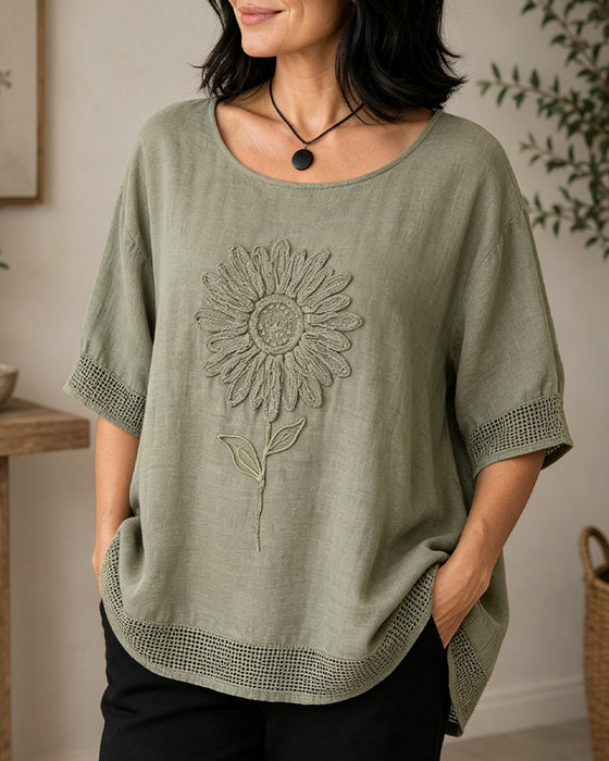 Blouse Zonnebloem Geborduurd Los