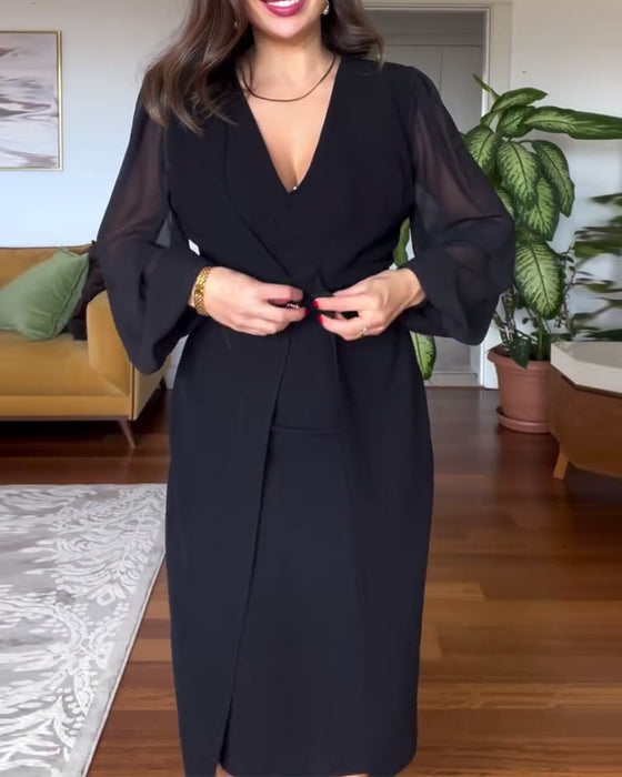 Jurk v-hals lantaarnmouw slank