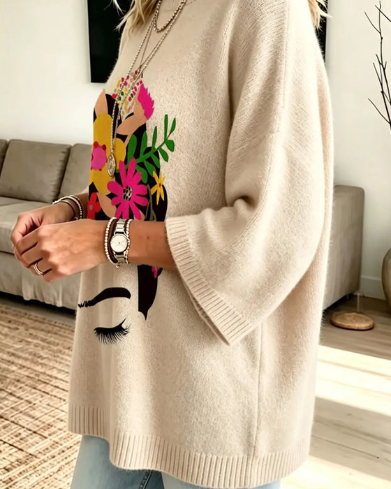 Loose Fit Gezicht Bloemenprint Pullover