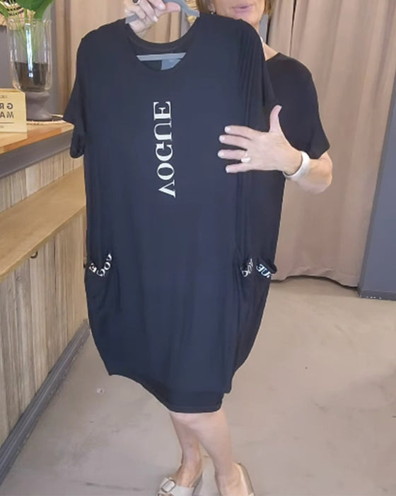 Jurk Casual Korte Mouwen Losse Letterprint