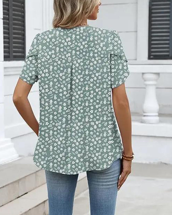 Blouse Bloemenprint Kleine V-Hals