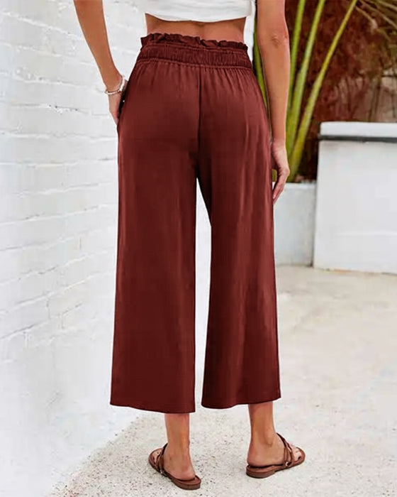 Broek Ruffle Hoge Taille Wijde Pijp Geknipt