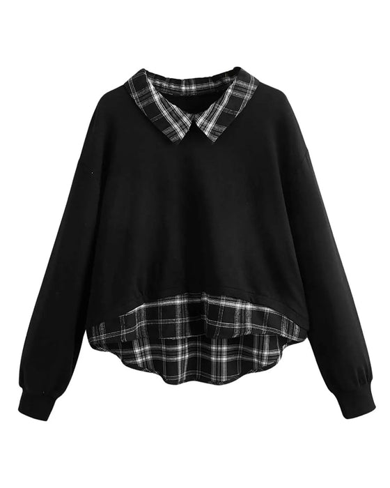 Sweatshirt Geruit Kraag Nep Tweedelig