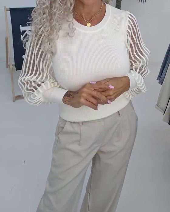 Top Lantaarn Mouw Mesh Patchwork