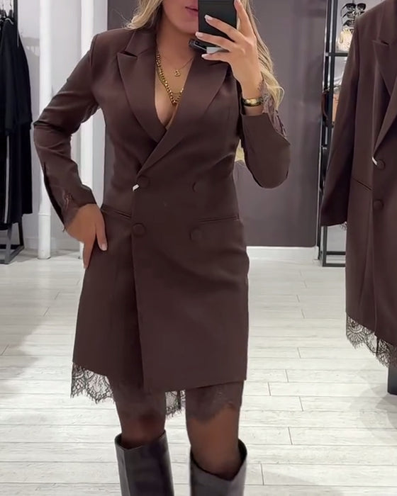 Jurk Met V-Hals En Contrastvakken Voor Werk