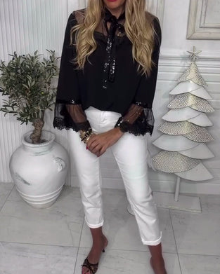 Bloes Effen Kleur Patchwork Langmouwen