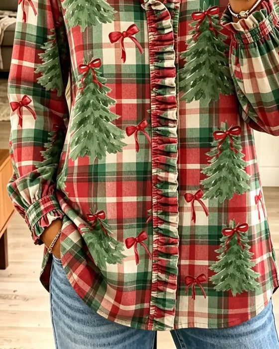 Overhemd Kerst Ruit Kerstboom Print