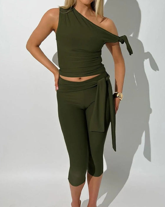 Set Enkel Schouder Top Capri Broek