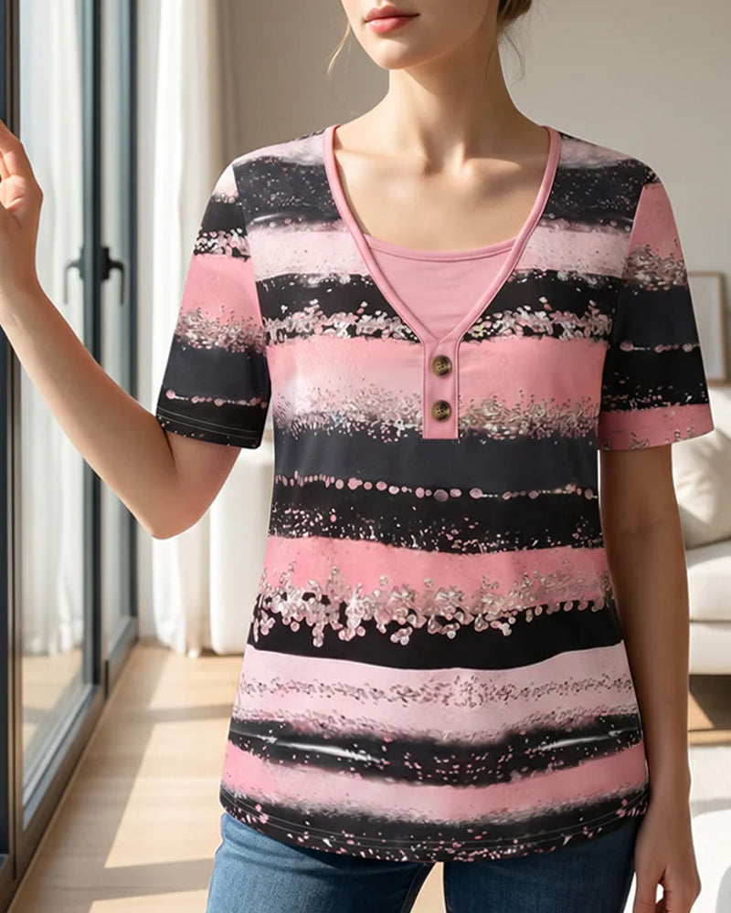 T-Shirt Bedrukken Patchwork Nep Twee Stuks
