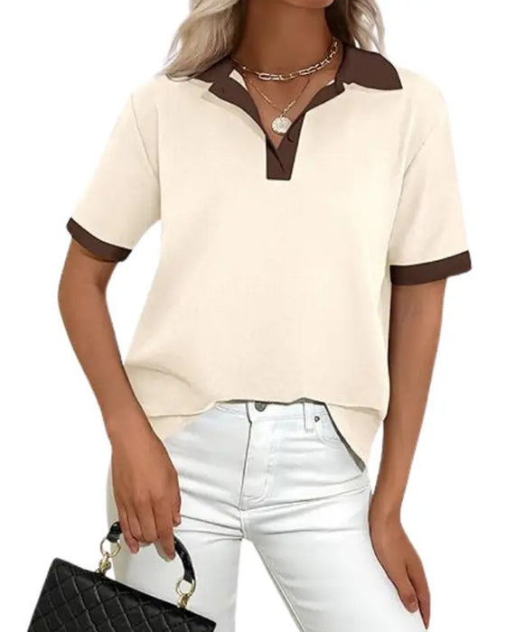 T-Shirt Polo Kraag Kleurblok Korte Mouw