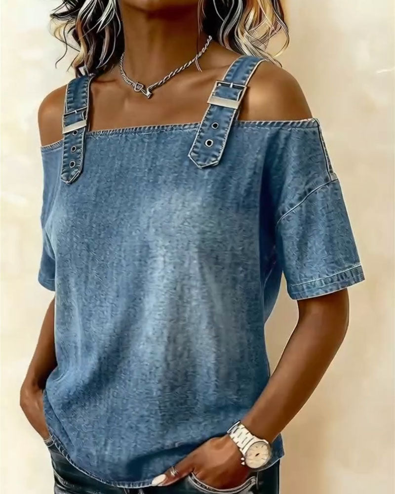 Blouse Off-Shoulder Met Schouderband Denim