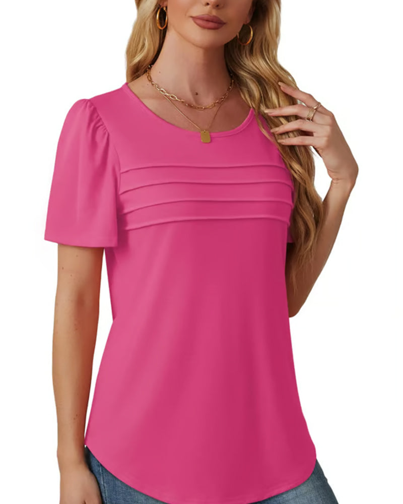 T-Shirt Geplisseerd Los Ronde Hals Korte Mouw