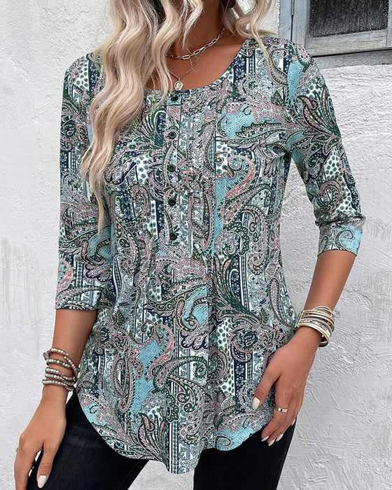 Blouse Driekwart Mouw Vintage Print
