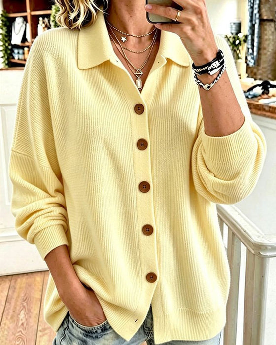 Cardigan Revers Geknoopt Verlaagde Mouw