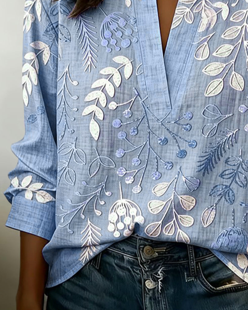 Blouse Met Bloemenprint En Opstaande Kraag