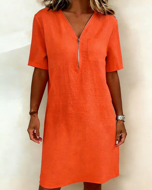 Jurk V-hals Halve Rits