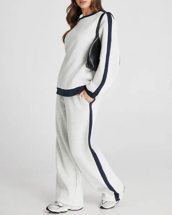 Set Zij Kleurblok Ronde Hals Sweatshirt