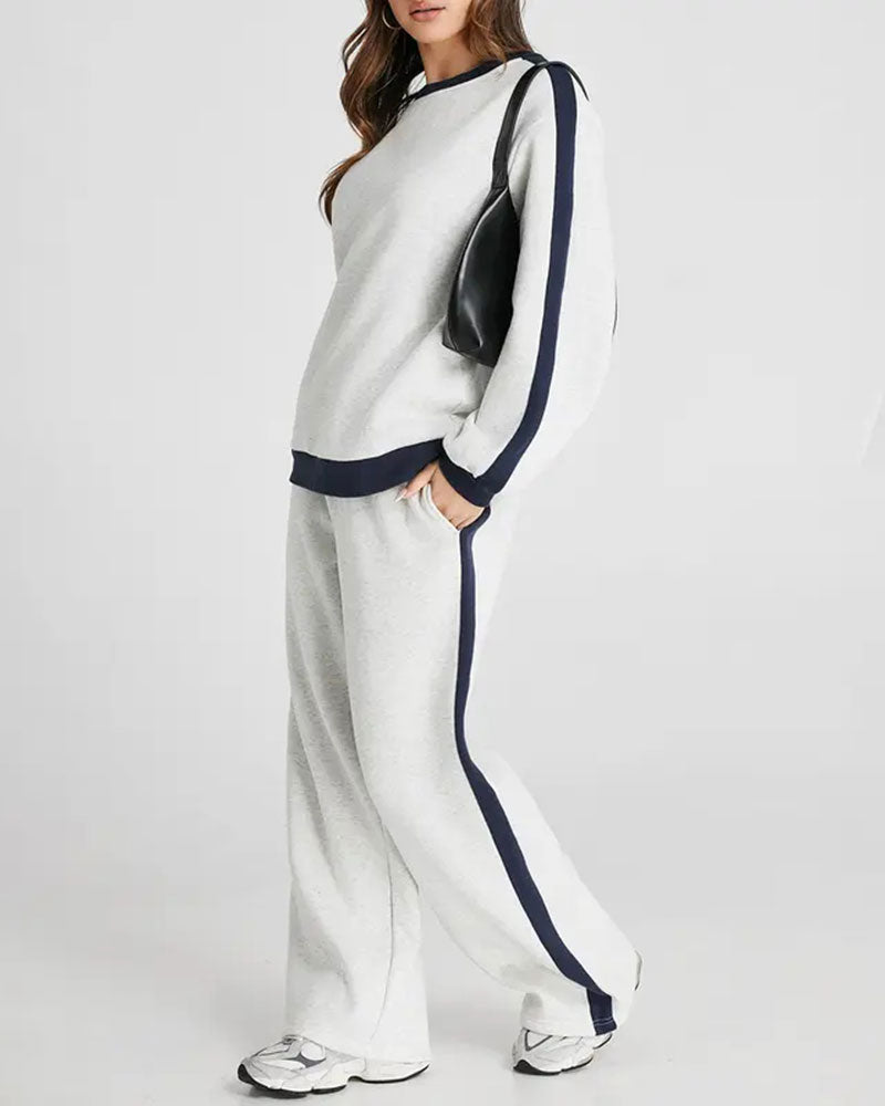 Set Zij Kleurblok Ronde Hals Sweatshirt