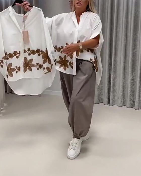Blouses Bloemen Print Mandarin Kraag Los