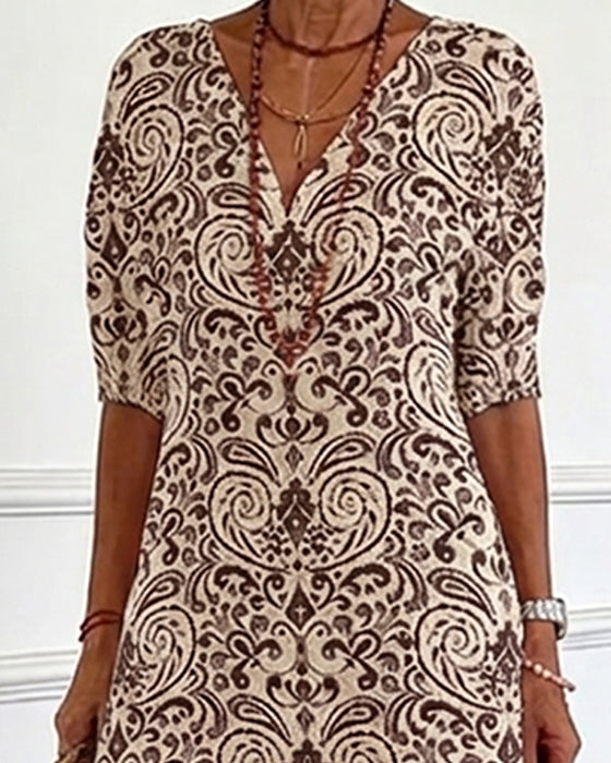 Jurk Vintage Bloemenpatroon V-Hals Maxi