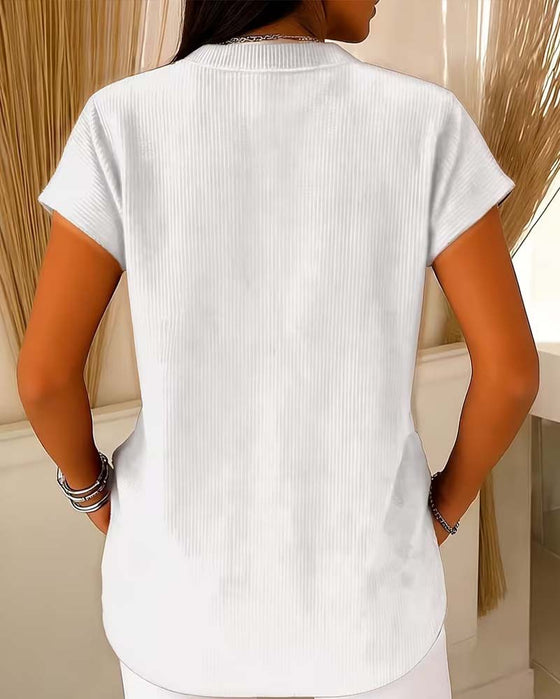 Blouse Effen Korte Mouw Rits