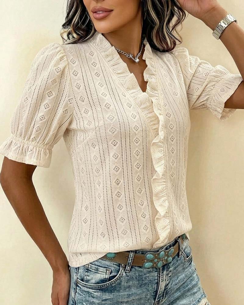 T-Shirt V-Hals Driekwart Mouw Kant